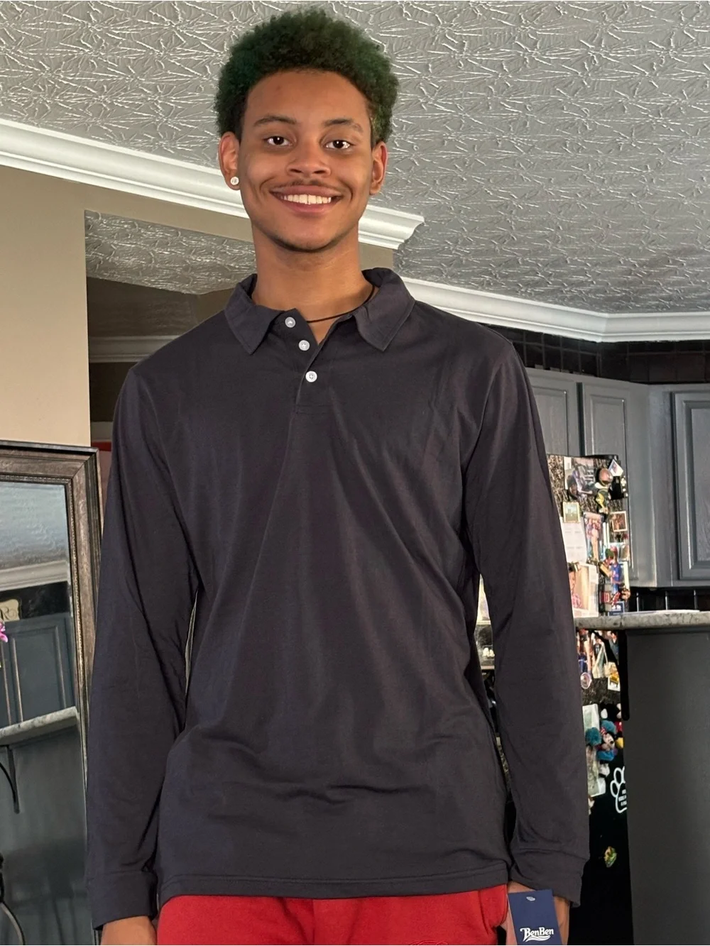 Long-Sleeve Polo Shirt in Black - Picture 2 of 6